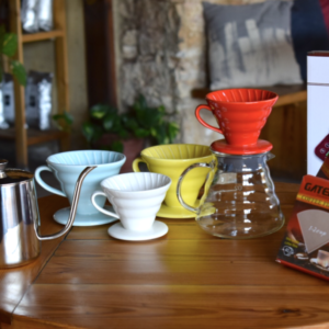 Different coloured V60 filters & filter papers